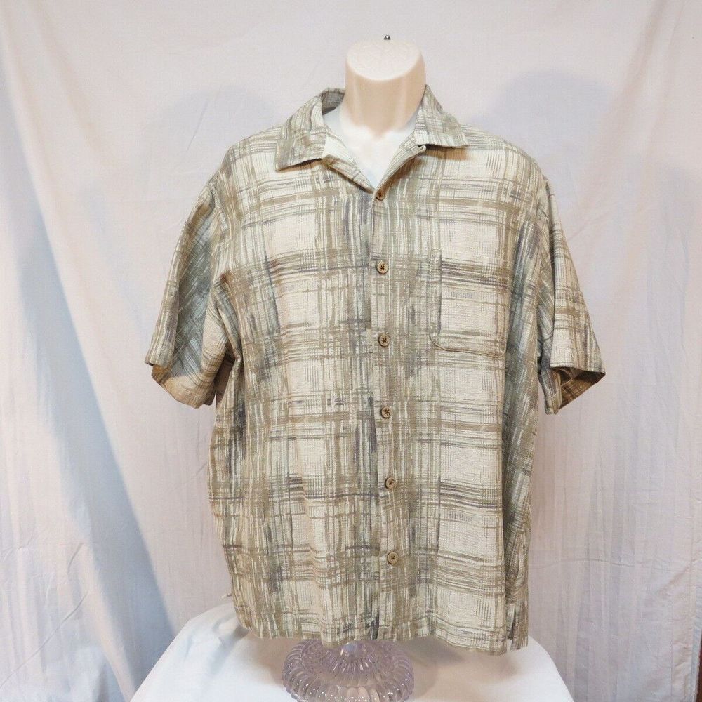 Caribbean Pure Silk Shirt Size XL Brown Tones